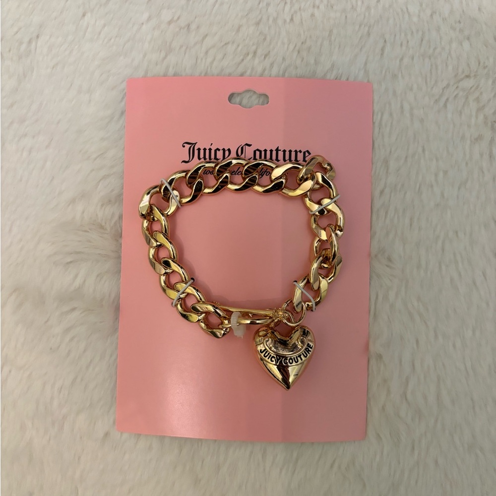 Juicy Couture Gold Cuban Chain Bracelet with Heart Charm